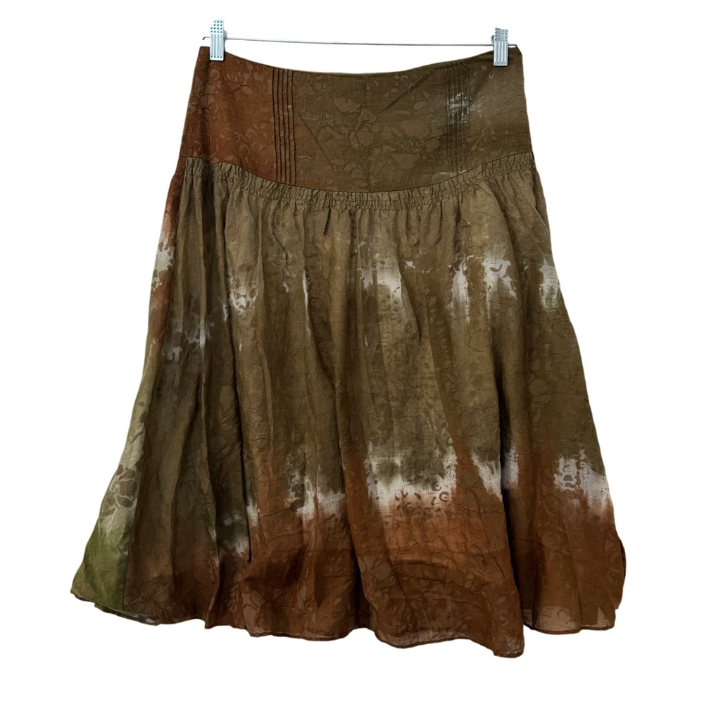 Calvin Klein Tie Dye Skirt Women Size 6 Green Brown Witchy Grunge Y2K Goblincore